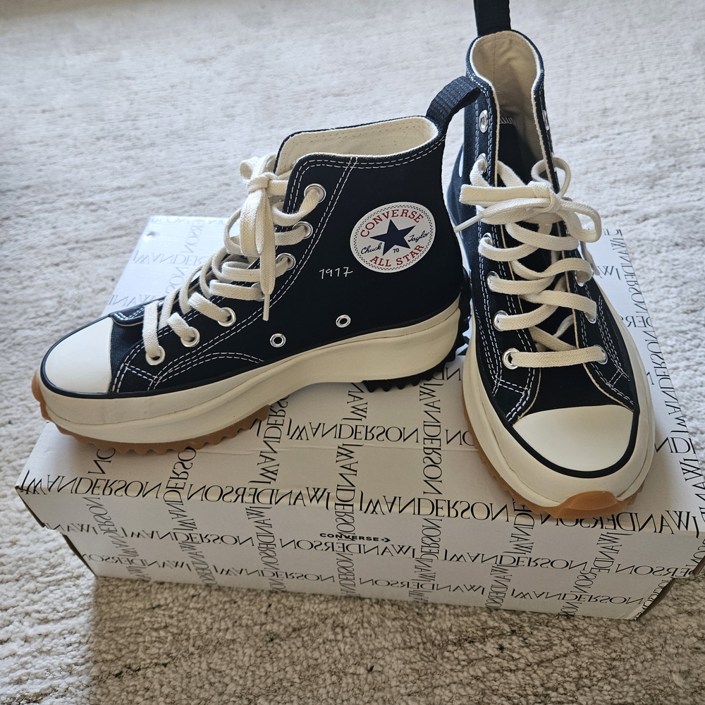 JW Anderson-Converse Black and White High-Top Sneakers